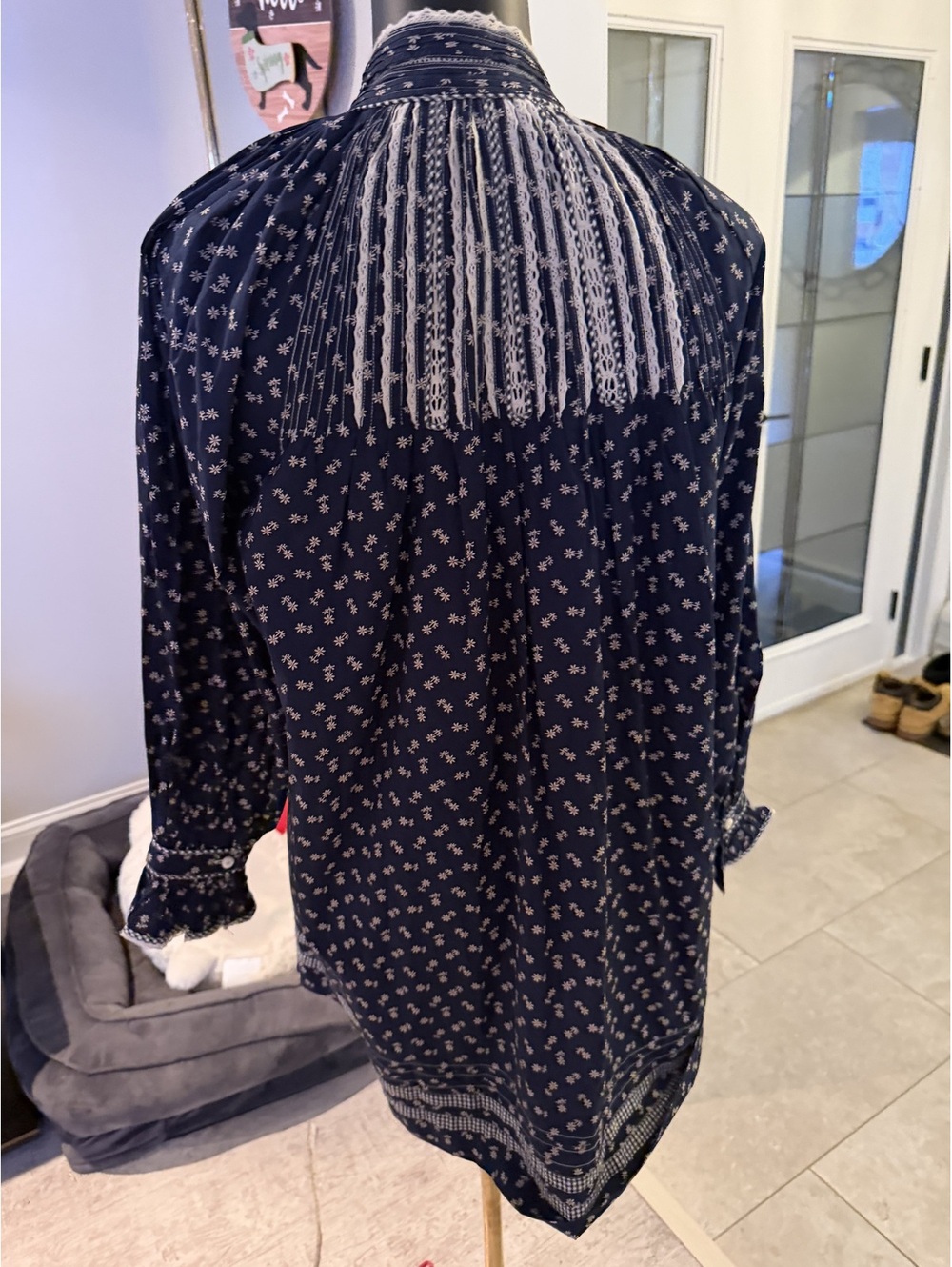 NWOT DOEN Beatrice Cotton Poplin cottage core navy long sleeve floral dress XS - Picture 3 of 6